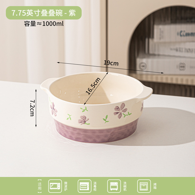 Juego de platos y cuencos de estilo japonés para uso doméstico, color bajo esmalte, sensación de alta gama, cuencos y platos de cerámica nuevos, morado, vajilla de cerámica de alto valor
