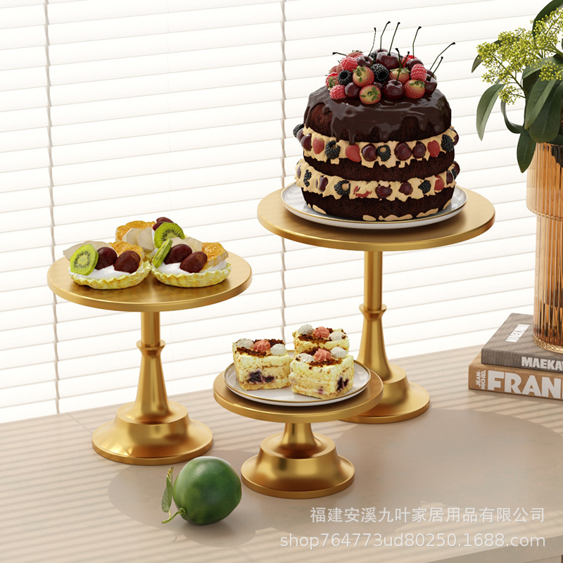 Metal iron cake stand three-piece cake plate golden fruit plate western point tray wedding paper cup table