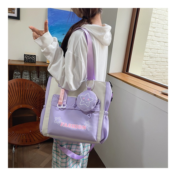 Student single-shoulder bag, Korean version color-blocked letter crossbody bag, hand-held tutorial bag for primary and secondary school students, hanging bag, student bag undefined