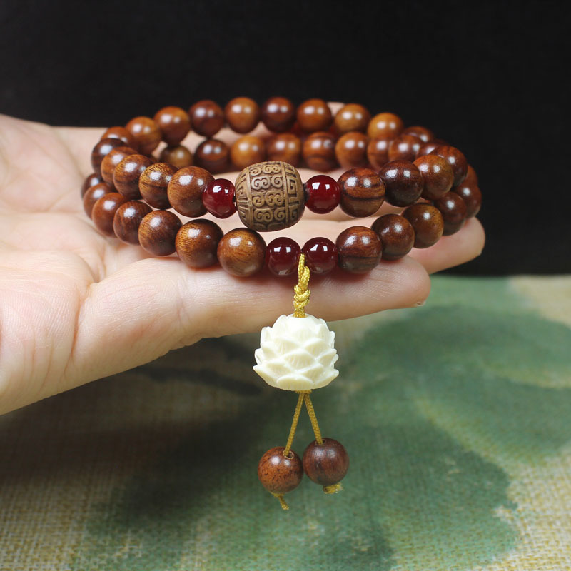 Big leaf Huanghua pear 8mm double circle bracelet white lotus style text play beads rosary jewelry wholesale Big leaf Huanghua pear 8mm double circle bracelet white lotus style text play beads rosary jewelry wholesale