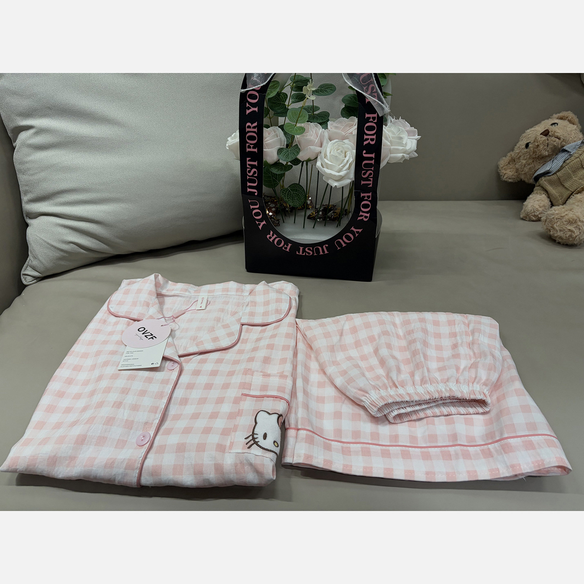 Nube de algodón pijama de verano para mujeres nuevas vestiduras caseras sueltas delgamiento dormitorio de estudiantes de dibujos animados dos piezas set