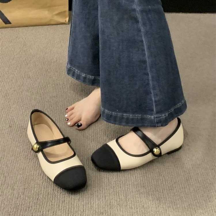 Ballet flats, women's summer low-cut shoes, French style, black/beige, sizes 35–40