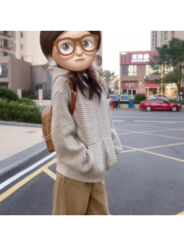 条纹卫衣外套女款秋2025早秋季连帽短款上衣薄韩系慵懒松弛感穿搭|undefined