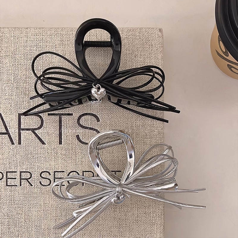 Unique Silver Bowknot High-End Hair Clip 2026 New Simple Hairpin for Women, Back-Of-The-Head Updo Shark Clip