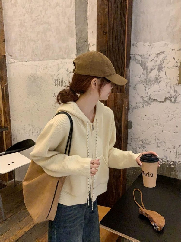 慵懒高级感拉链毛衣外套女秋冬穿搭连帽卫衣冬日爆款洋气减龄上衣|undefined