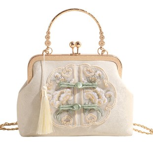 New Chinese Style Embroidered Buckle Handbag Women's Spring Satin Elegant Women's Bag with Horse Face Skirt Cheongsam Bag
