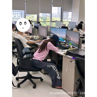 蓝灰色印花卫裤女秋季2026新款爵士舞裤子小个子美式运动阔腿长裤