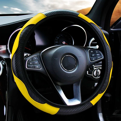 Steering wheel cover, car steering wheel auto supplies - carbon-fiber-sport-style-elastic-bandage-new-black-yellow-dd-no-inner-ring-37-38-universal-without-inner-ring