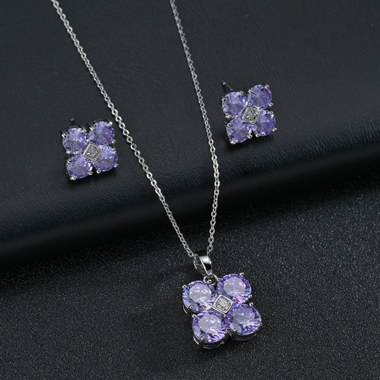 Zirconium, stone inlay, earrings, set, necklace, chain, simple and elegant design, for import, wholesale