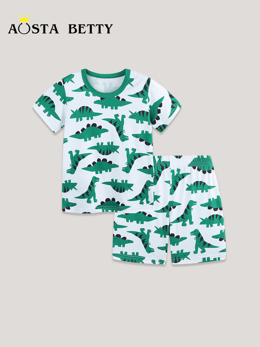 AostaBetty estilo europeo y americano cuello redondo casual traje para niños verano nuevo traje de dos piezas de servicio a domicilio de manga corta para niños
