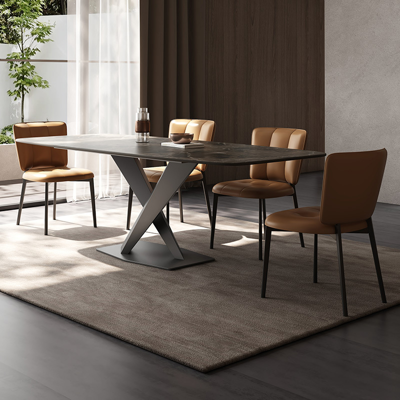 Mesa de comedor de tabla de roca de lujo ligero de Dalifeng, mesa de comedor doméstica moderna y simple, combinación de mesas y sillas rectangulares.