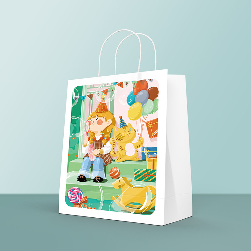 Regalo del Día de los niños Bolsa de papel Kraft Bolsa de regalo de jardín de infantes Bolsa de embalaje de aperitivos Bolsa de papel portátil en stock al por mayor
