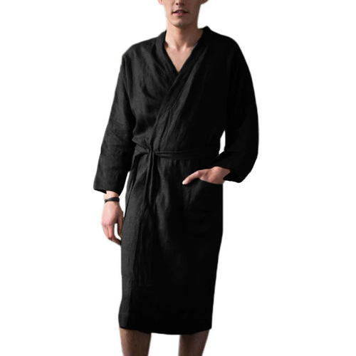 Amazon Men's Muslim Robe Spring Summer European and American Home Clothes Lazada Medium Length Seven-Sleeve Bath Robe