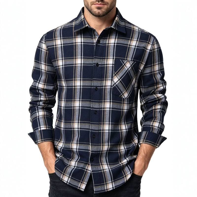 European and American Plus-Size Men's Flannel Plaid Shirt Amazon Cross-Border Casual Style Soft and Versatile Shirt