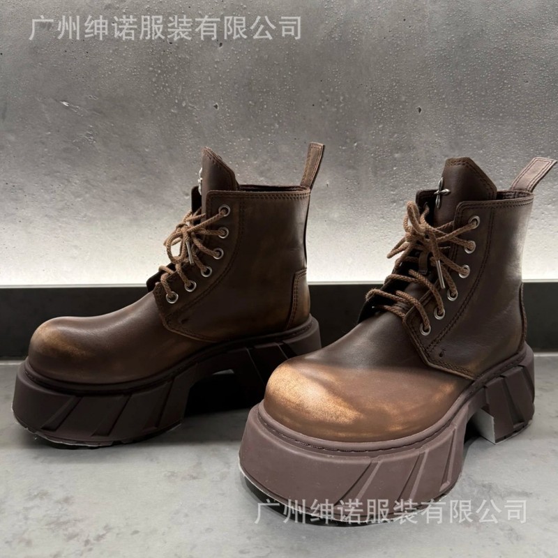 SK幻影皮质机车靴 女鞋S0010DK/W1/YG1擦色复古系带厚底马丁靴|undefined