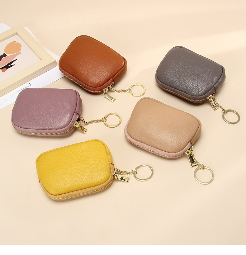 Unisex Royal Blue Grey Pink Solid Color Leather Zipper Card Holders display picture 3