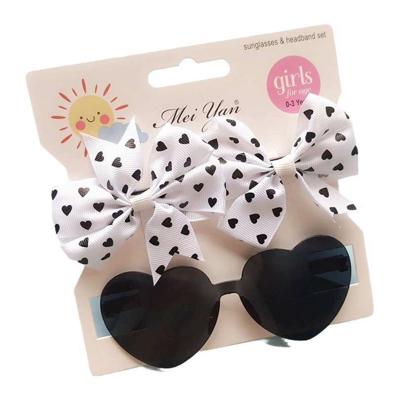 Children's transparent glasses solar-powered, hairgrip, sunglasses heart-shaped, set