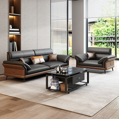 Office Sofa Genuine Leather Business Reception Hall Visitor Area Negotiation Simple Modern Light Luxury Coffee Table Set