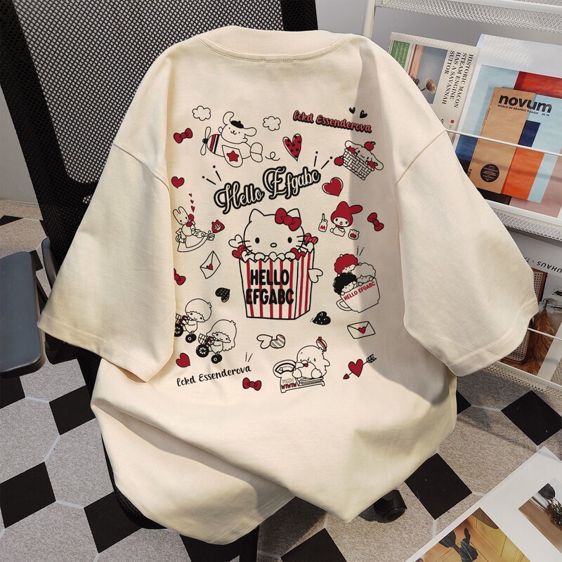 綿 100% アメリカのハローキティキティ猫 Tシャツ半袖ガールズ Tシャツ夏多用途子供の漫画トップ|undefined