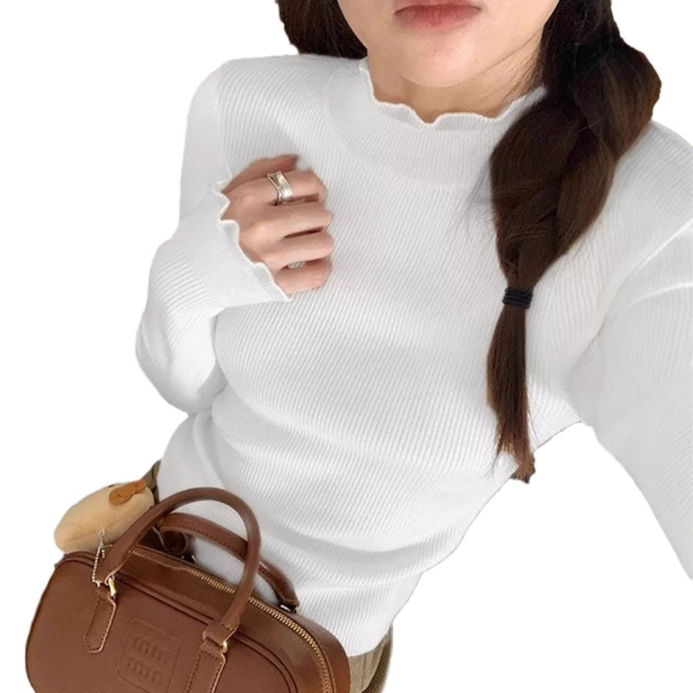 흰색 머플 반 터틀넥 스웨터베이스 셔츠 여성용 가을 및 겨울 프랑스 슬림 핏 내부 긴팔 스웨터 탑