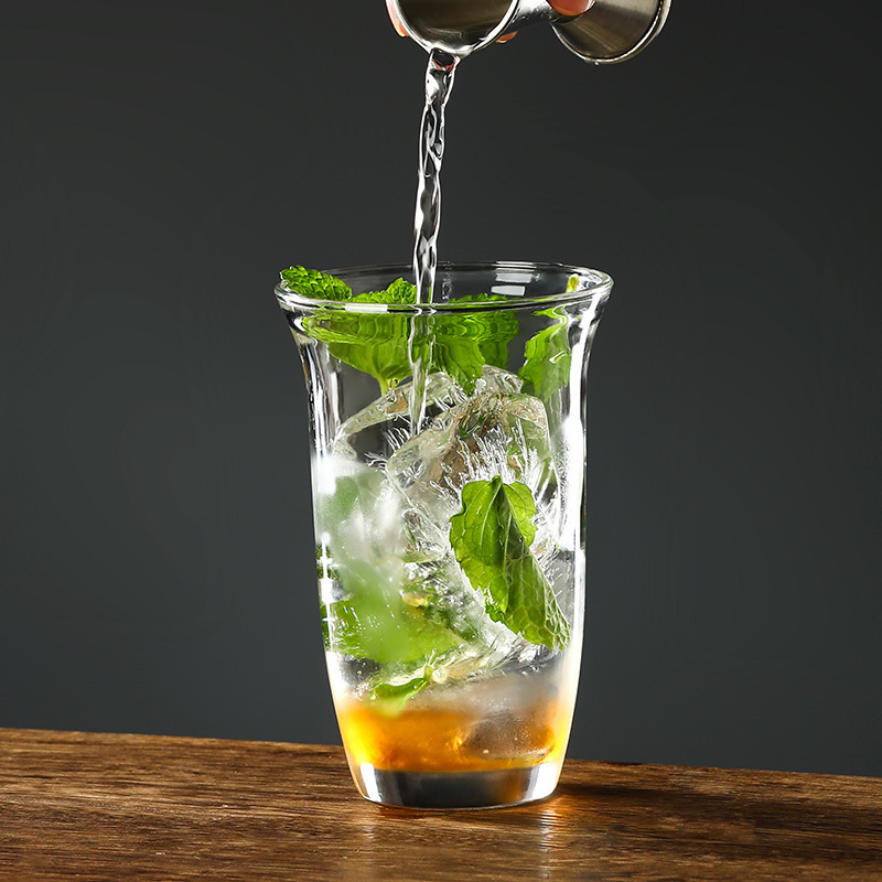 Taza de café de vidrio con boca abierta, taza de café de hielo americano, taza de agua doméstica, taza de cóctel, taza de jugo, taza de bebida
