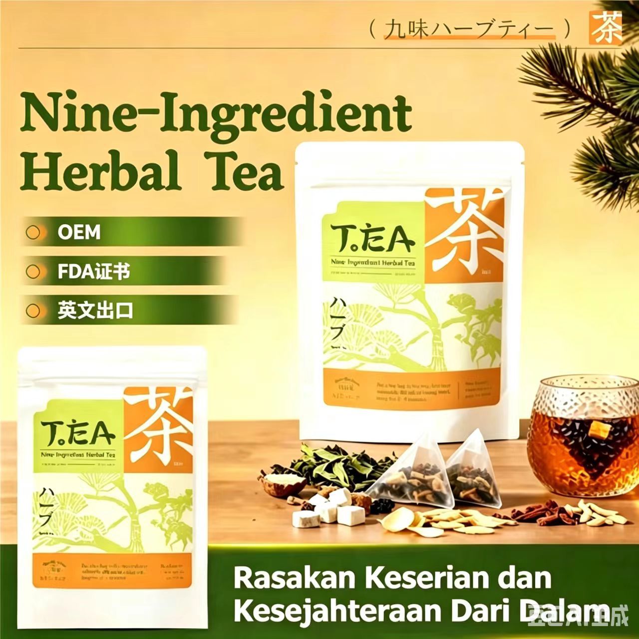 Nine Herb Blend Tea Bags Jiu Wei Cao Ben Cold Brew Herbal Flower Tea 5g x 12 Bags 60g overview