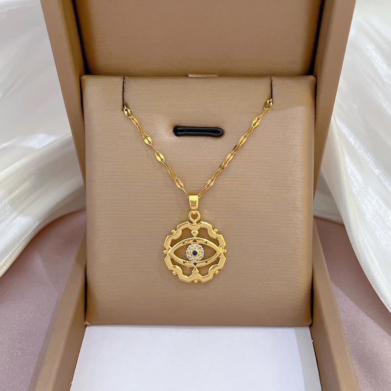 Light Luxury Full Diamond Micro-inlaid Zircon Devil's Eye Necklace Copper Electroplated Real Gold Pendant Ins Wind_voghion.com
