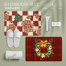跨境圣诞节卡通硅藻泥硬地垫浴室卫生间防滑脚垫门口吸水速干地垫