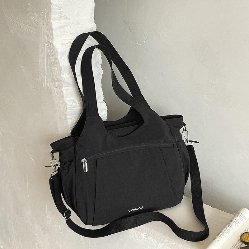 Túi tote nữ cỡ lớn chất liệu nylon nhẹ, túi đeo vai và đeo chéo tiện lợi — Khói tím, Quân đội xanh, màu be, màu nâu chi tiết 12