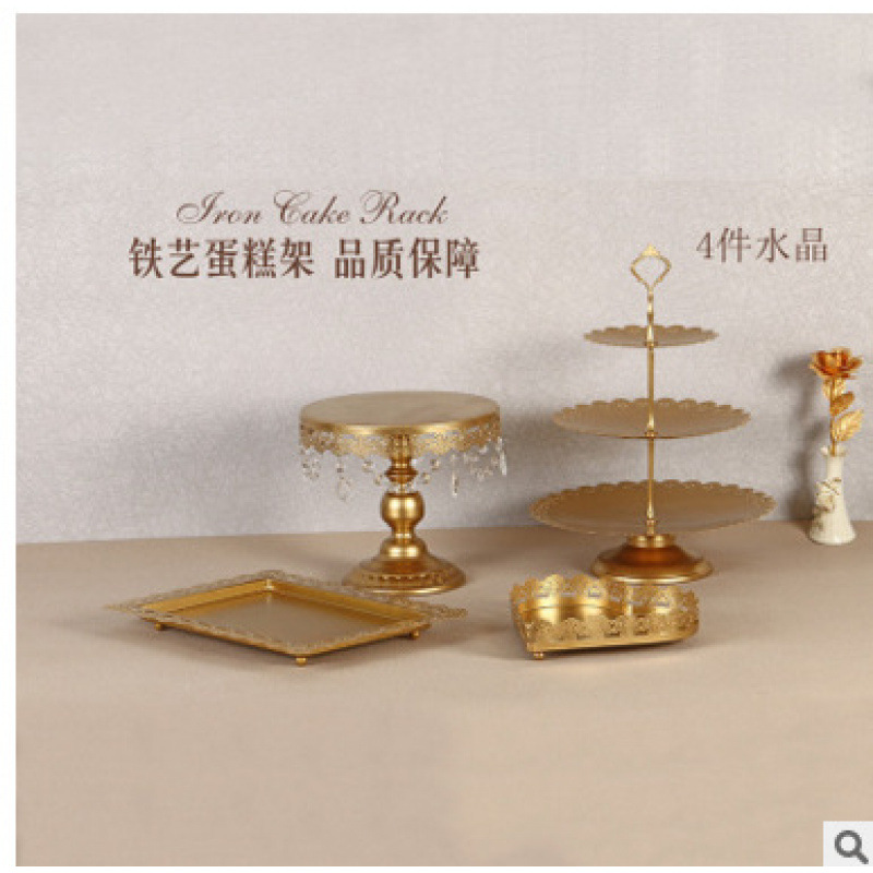 Postre de boda de oro Adornos de mesa Soporte de pastel de estilo europeo Accesorios de boda Bandeja de pastel de encaje Soporte de punto de hierro 12 piezas