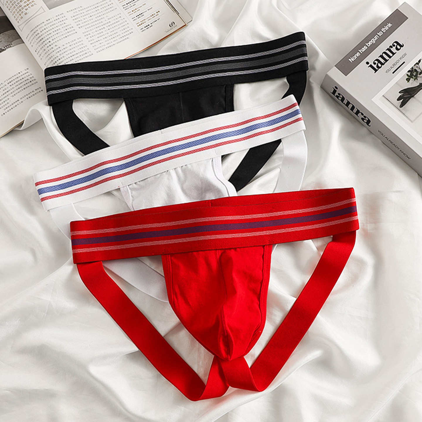 Nouveau sous-vêtement en pur coton respirant, sexy, ajouré, boxer double string pour homme, sans possibilité de retrait._voghion.com