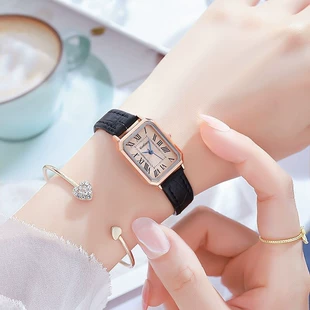 Rectangular Watch Gogoey, waterproof Korean-style, simple elegant design, belt strap