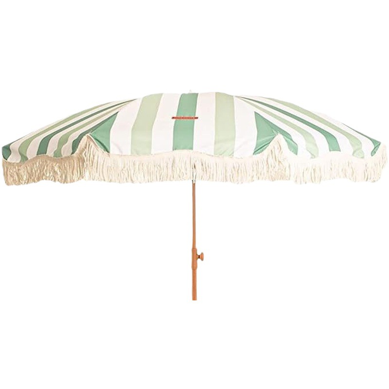 Outdoor Sun Protection Green and White Striped Tassel Beach Umbrella Terrace Garden Leisure Patio Sunshade Umbrella Portable Uv Protection