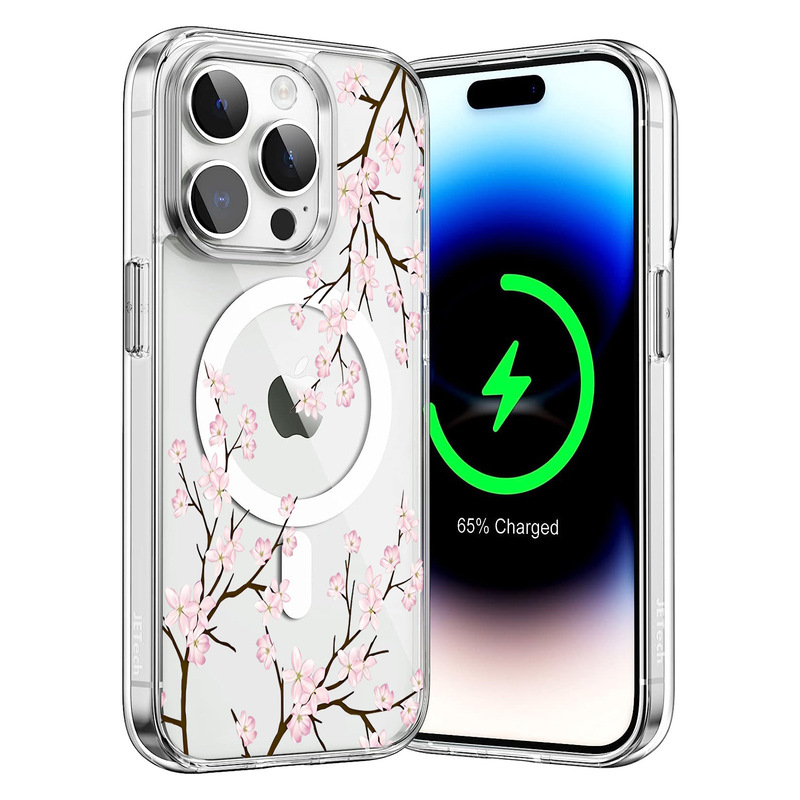 magsafe magnetic Apple 16 mobile phone case for iphone15 flowers and peach blossom 14promax protective cover 13p