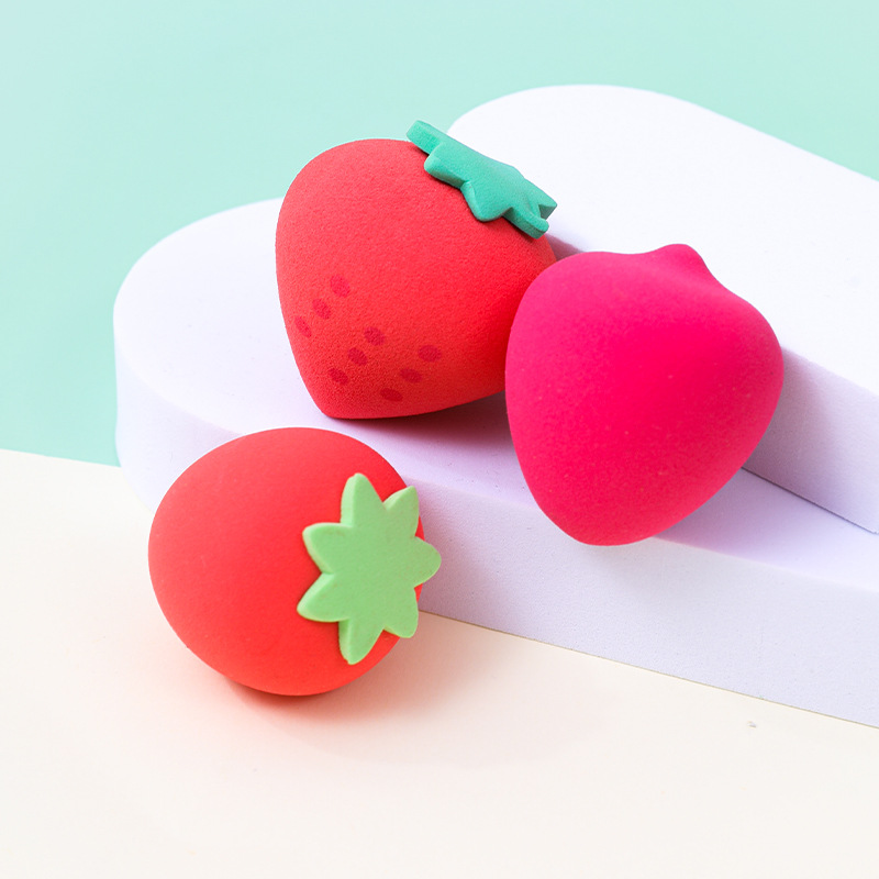Fábrica de maquillaje de belleza de frutas personalizado, soplo de polvo de huevo, seco y húmedo, doble uso transfronterizo sin látex, maquillaje de fresa, huevo de esponja