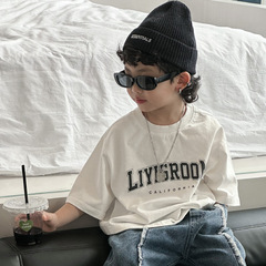 男童t恤短袖 2023新款韓版白色字母打底衫休閒洋氣上衣潮