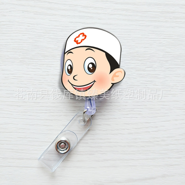 Nueva linda moda coreana de dibujos animados hebilla fácil de tirar tarjeta de trabajo clip de insignia certificado hebilla telescópica clip de insignia al por mayor