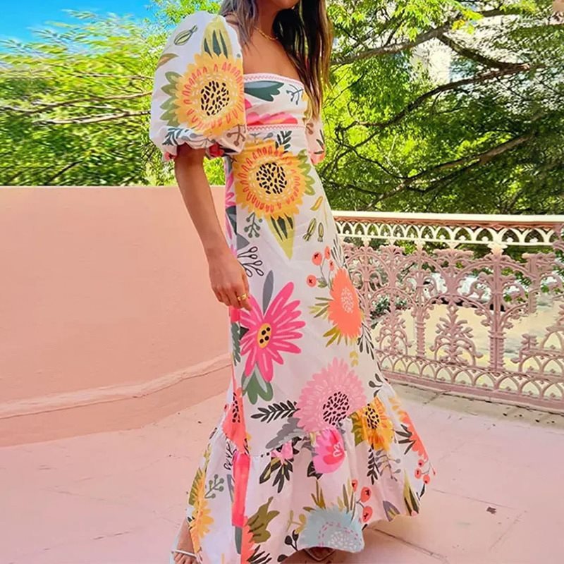 Women's Off-shoulder Printed Bodysuit With Flared Sleeves Slim Fit_voghion.com