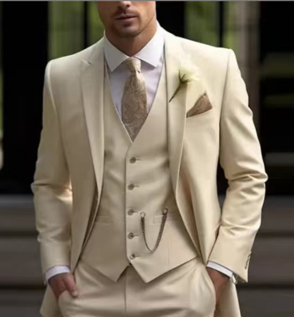 Traje Formal de Hombre Set de 3 Piezas de Algodón con Solapa Chal para Escenario y Bodas