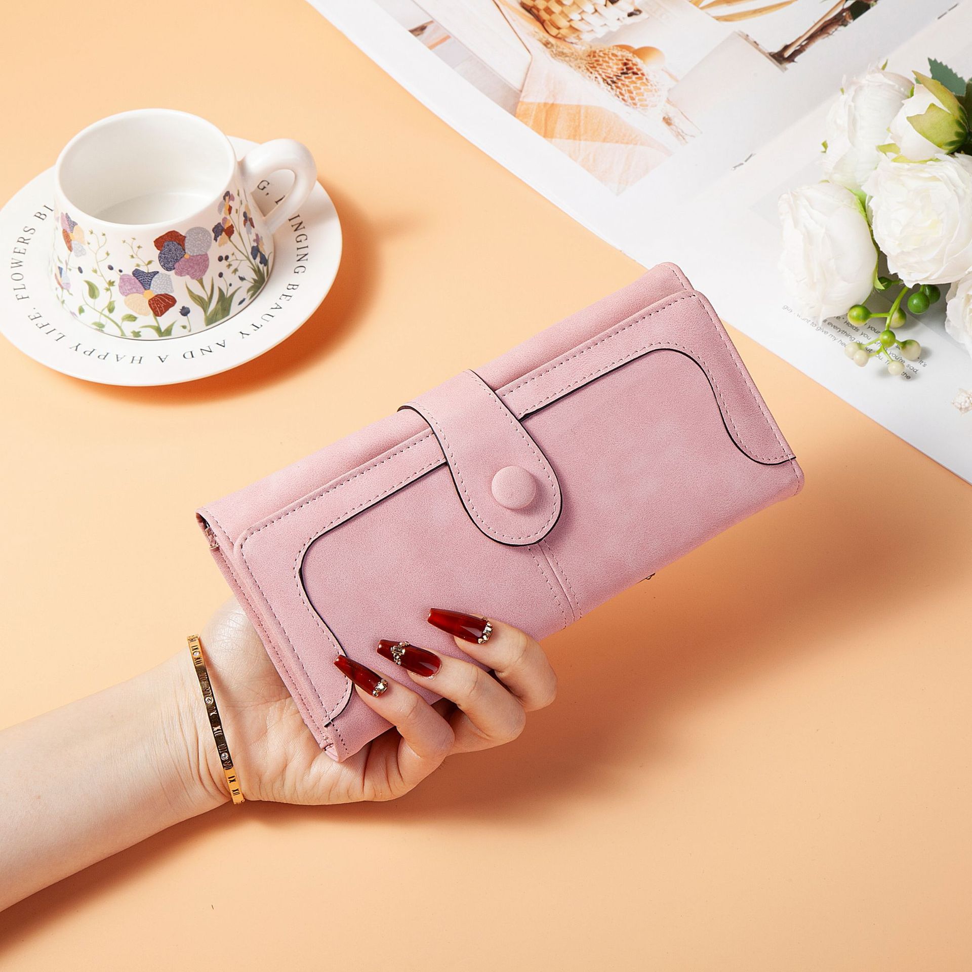 New Matte Wallet for Women, Long Zipper Clasp Wallet, Mobile Phone Bag, Large Capacity, Simple Mini Card Holder