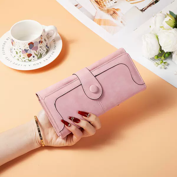 New Matte Wallet for Women, Long Zipper Clasp Wallet, Mobile Phone Bag, Large Capacity, Simple Mini Card Holder