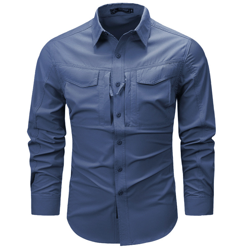 Quick-Dry Stretchy Long-Sleeve Shirt, Thin Functional Tactical Casual Shirt with Four Pockets and Breathable Mesh under the Armpits Quick-Dry Stretchy Long-Sleeve Shirt, Thin Functional Tactical Casual Shirt with Four Pockets and Breathable Mesh under the Armpits
