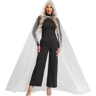 Long Retro Style Bridal White Black Red Halloween Cape Thin Cape Large Tail Hooded Shawl
