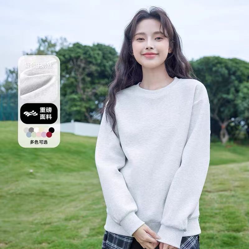 山东即墨圆领套头卫衣女2025新秋冬款羊羔绒宽松大动休闲纯色上衣|undefined