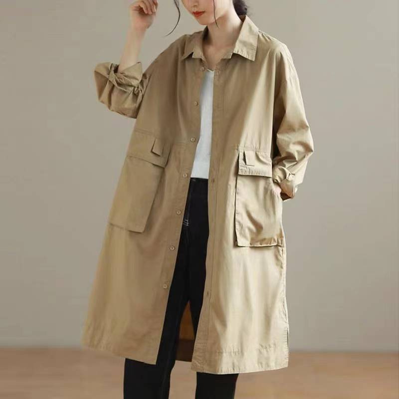 plus size women's 2025 spring windbreaker high-end artistic fashion long temperament cotton frock slimming coat women