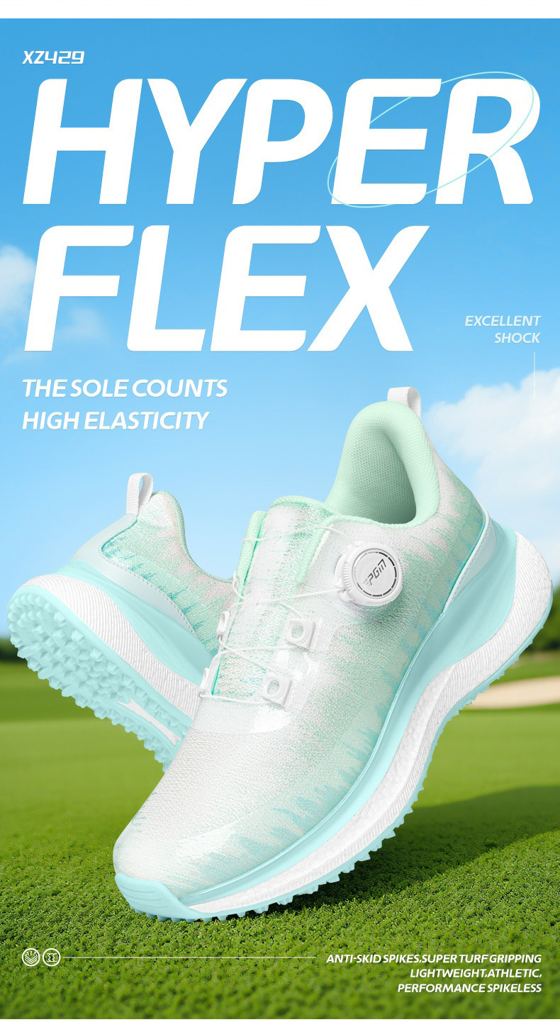 Giày golf nữ thêu chỉ vàng đế bơm bong bóng tăng chiều cao — XZ429 - Băng Lam【Thêu chỉ vàng/Thoáng khí tản nhiệt/Đàn hồi giảm xóc】 chi tiết 4