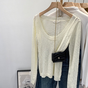 in stock 2025 Elegant Irregular Design Sense Long-sleeved Slim-fit Knitwear Women's Commuter Spring New Spring Single Wear