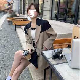 撞色拼接西装外套女秋冬款韩系气质休闲小个子感炸街西服