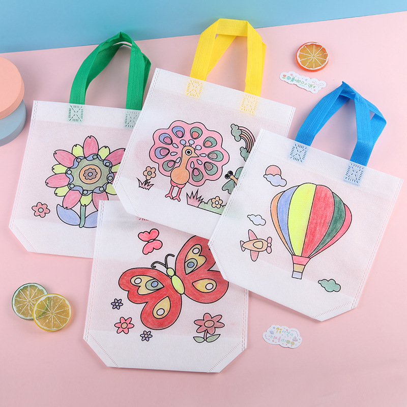 Bolsa de tela no tejida para colorear con grafitis para niños, paquete de materiales creativos para pintar a mano en el jardín de infantes, bolsa publicitaria