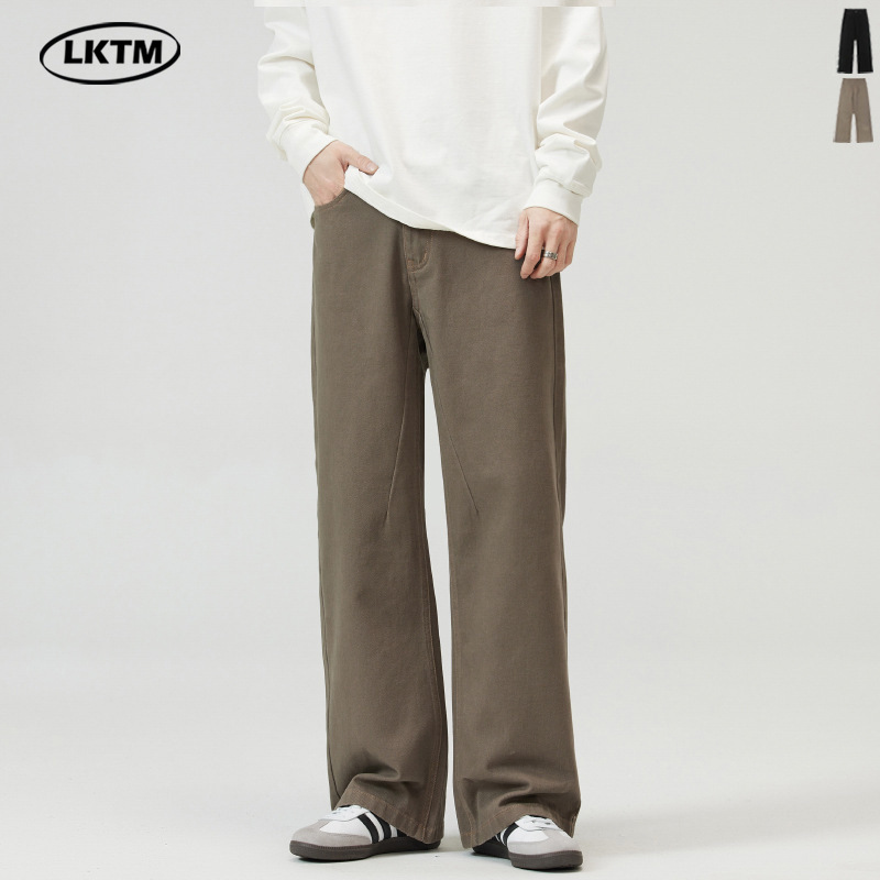 LKTM Men's# American Retro Maillard Brown Jeans Men's and Women's cleanfit Fashion Brand Loose Micro-pants